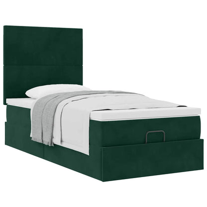 vidaXL Ottoman-Bett mit Matratzen Dunkelgrün 90x190 cm Samt