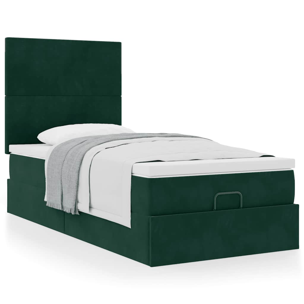 vidaXL Ottoman-Bett mit Matratzen Dunkelgrün 90x200 cm Samt