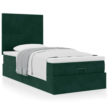 vidaXL Ottoman-Bett mit Matratzen Dunkelgrün 90x200 cm Samt