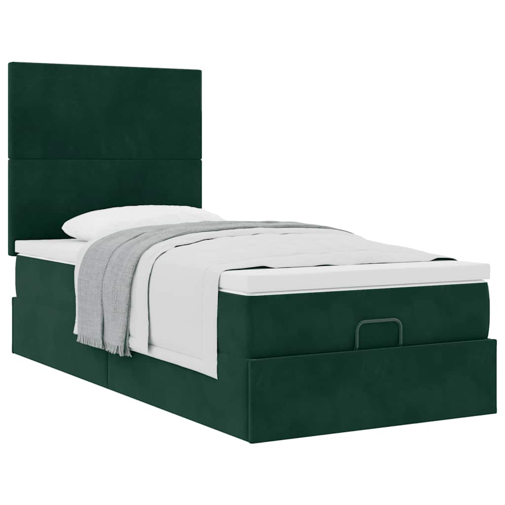 vidaXL Ottoman-Bett mit Matratzen Dunkelgrün 90x200 cm Samt