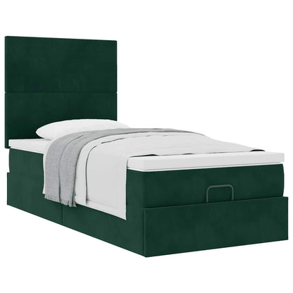 vidaXL Ottoman-Bett mit Matratzen Dunkelgrün 90x200 cm Samt