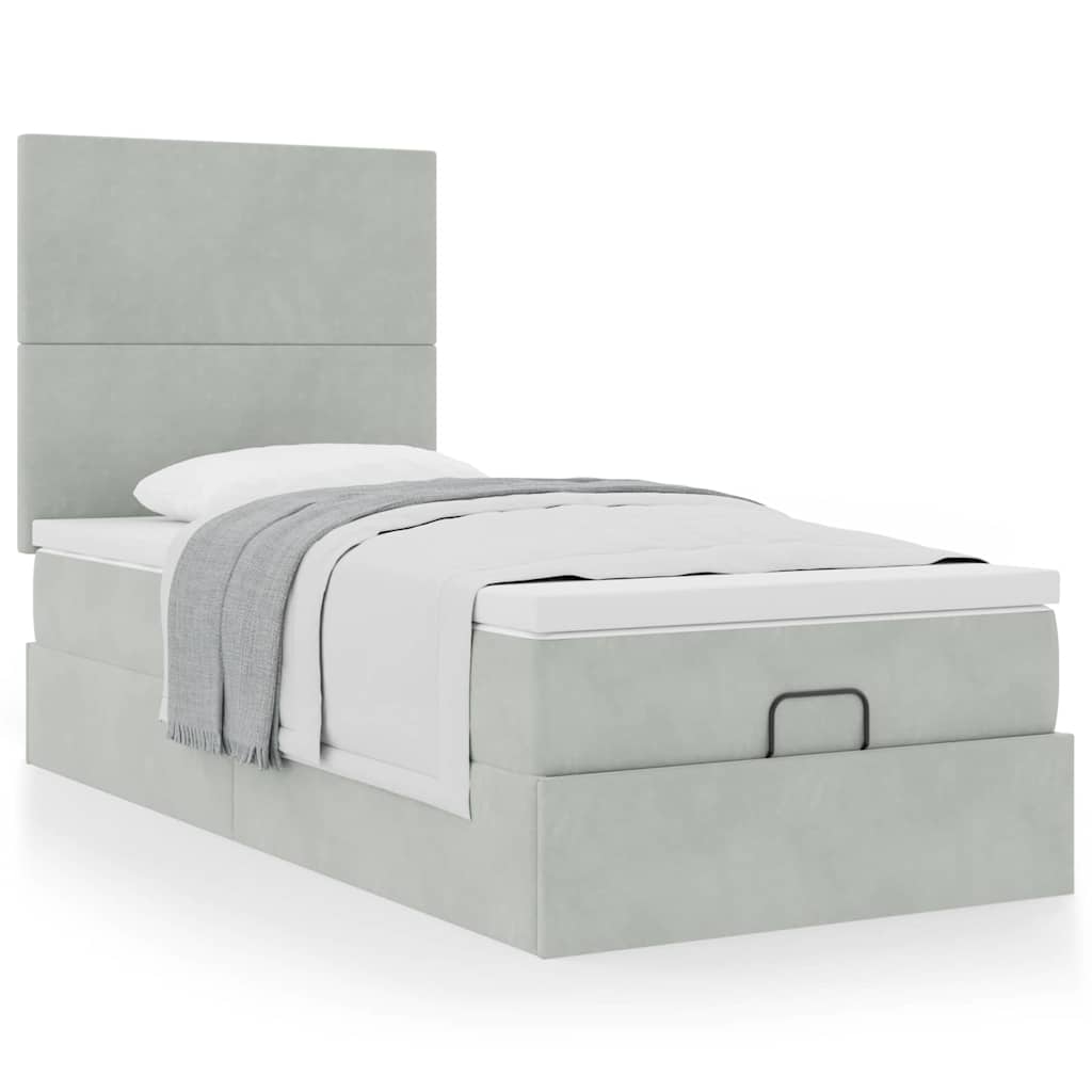vidaXL Lit Ottoman avec matelas Gris clair 100x200 cm Velours