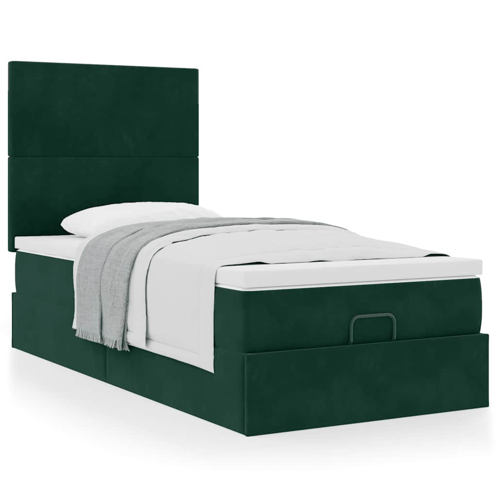 vidaXL Ottoman-Bett mit Matratzen Dunkelgrün 100x200 cm Samt