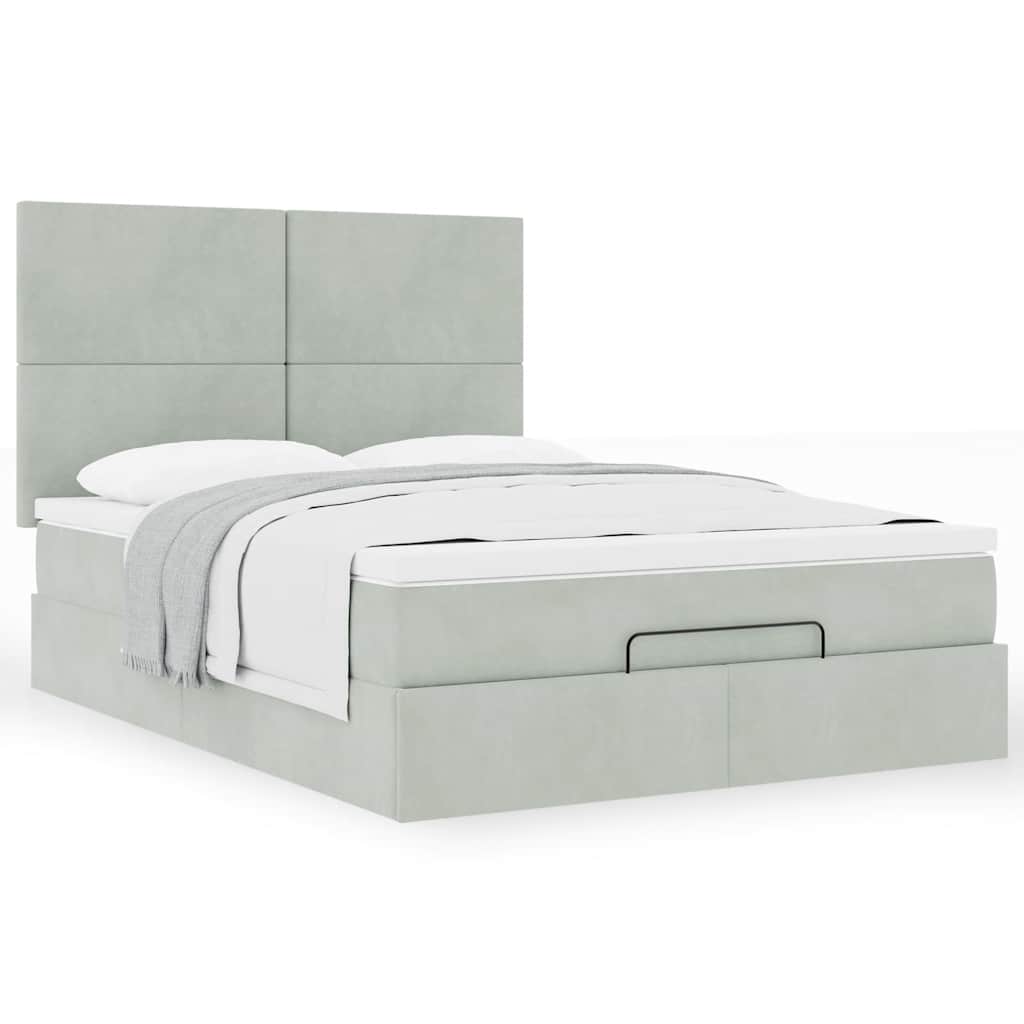 vidaXL Ottoman-Bett mit Matratzen Hellgrau 140x190 cm Samt
