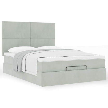 vidaXL Ottoman-Bett mit Matratzen Hellgrau 140x190 cm Samt