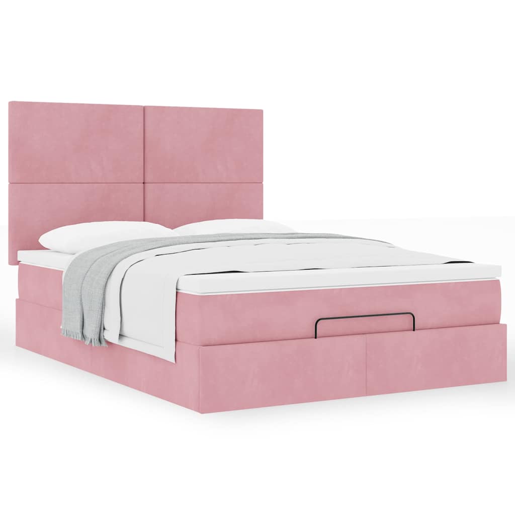 vidaXL Lit Ottomane avec matelas Rose 140x190 cm Velours