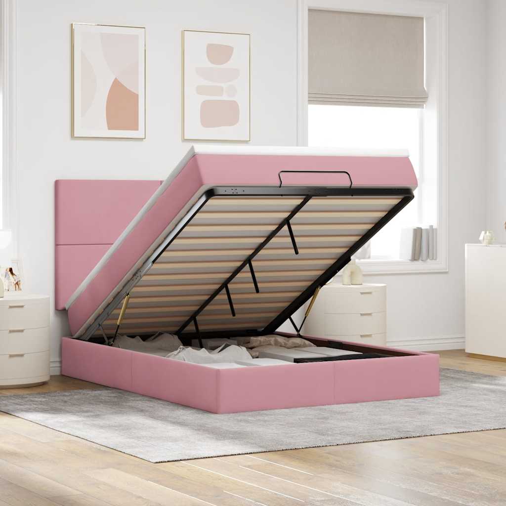 vidaXL Lit Ottomane avec matelas Rose 140x190 cm Velours