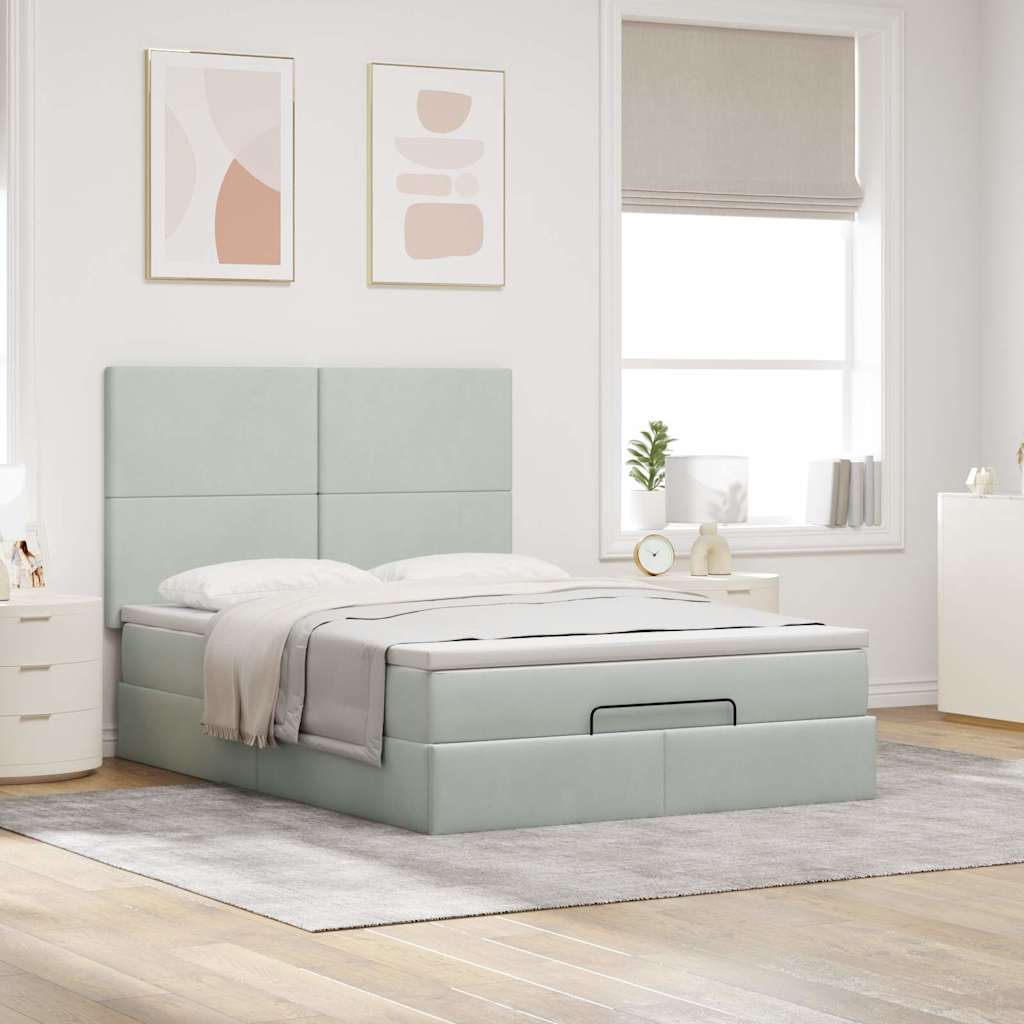vidaXL Ottoman-Bett mit Matratzen Hellgrau 140x200 cm Samt
