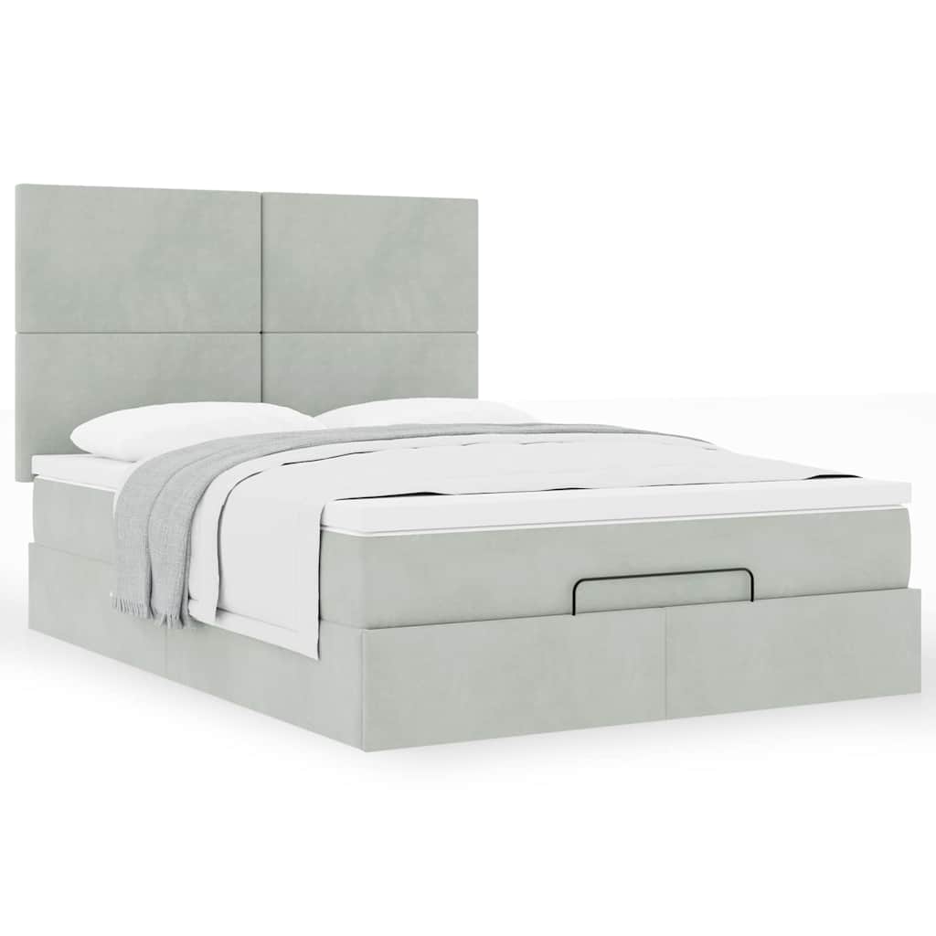 vidaXL Ottoman-Bett mit Matratzen Hellgrau 140x200 cm Samt