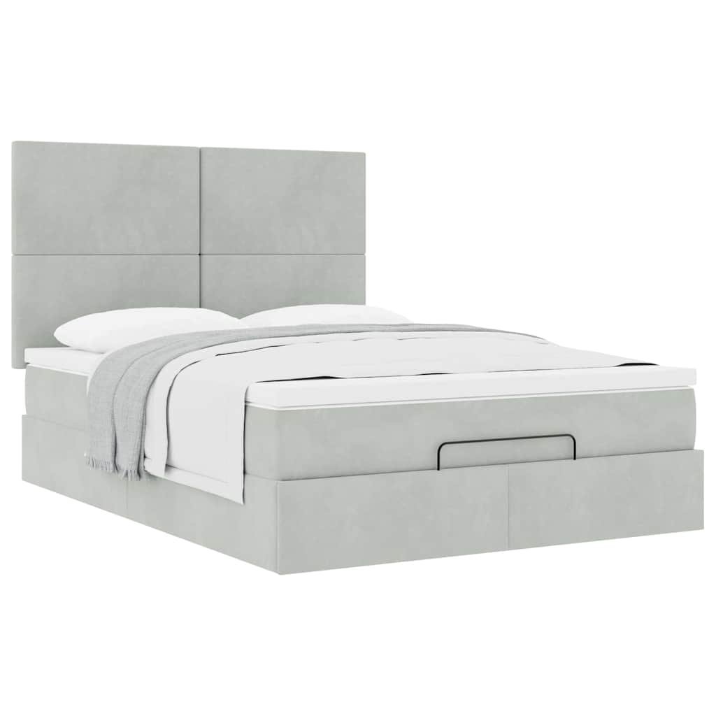 vidaXL Ottoman-Bett mit Matratzen Hellgrau 140x200 cm Samt
