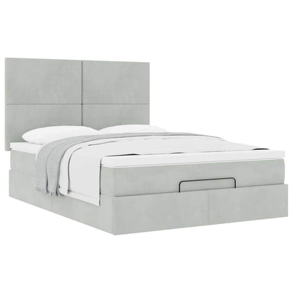 vidaXL Ottoman-Bett mit Matratzen Hellgrau 140x200 cm Samt