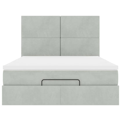 vidaXL Ottoman-Bett mit Matratzen Hellgrau 140x200 cm Samt