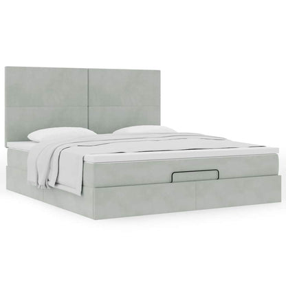 vidaXL Ottoman-Bett mit Matratzen Hellgrau 160x200 cm Samt