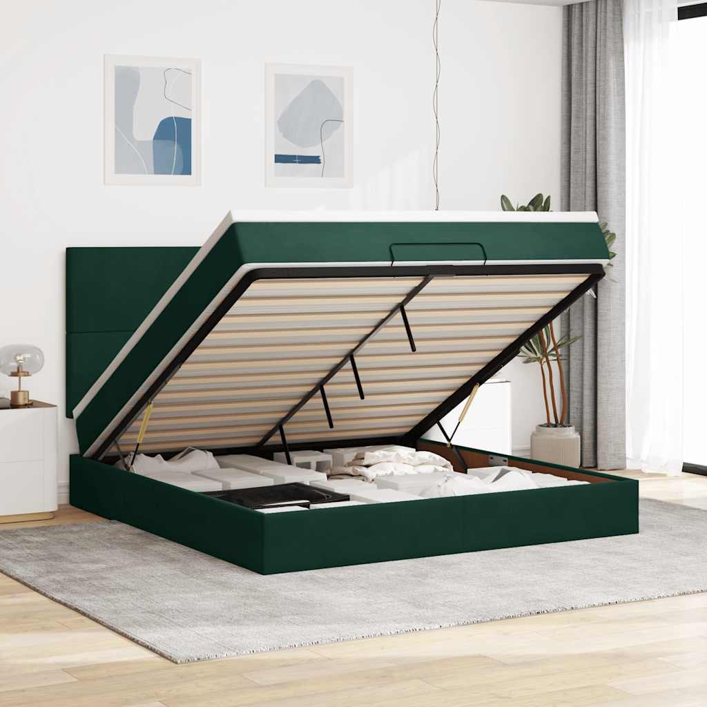 vidaXL Ottoman-Bett mit Matratzen Dunkelgrün 180x200 cm Samt