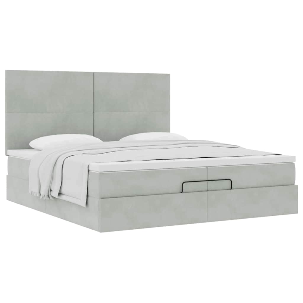 vidaXL Lit ottoman avec matelas gris clair 200x200 cm Velours