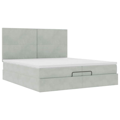 Ottoman-Bett mit Matratzen Hellgrau 200x200 cm Samt