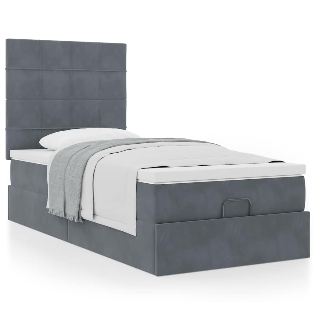 vidaXL Lit ottoman avec matelas gris foncé 90x200 cm velours