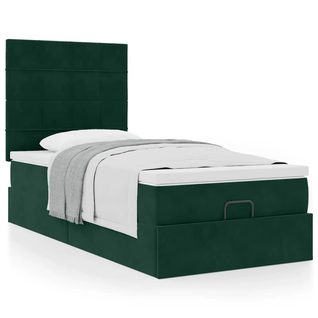 vidaXL Ottoman-Bett mit Matratzen Dunkelgrün 90x200 cm Samt