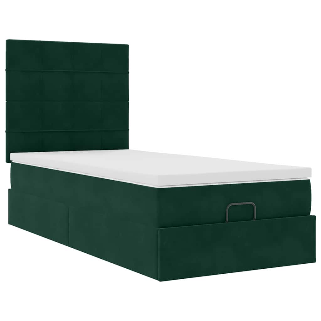 vidaXL Ottoman-Bett mit Matratzen Dunkelgrün 90x200 cm Samt