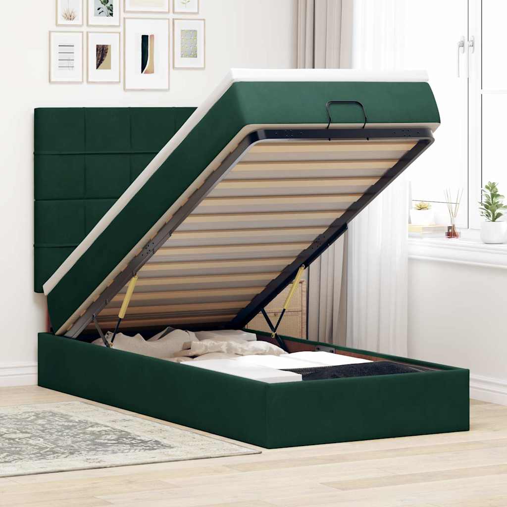 vidaXL Ottoman-Bett mit Matratzen Dunkelgrün 90x200 cm Samt
