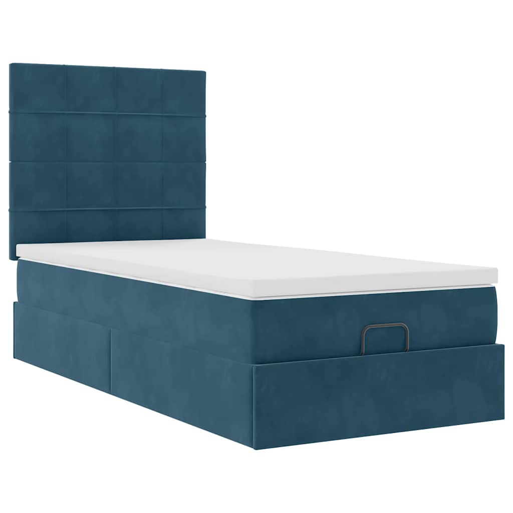 Ottoman-Bett mit Matratzen Dunkelblau 100x200 cm Samt