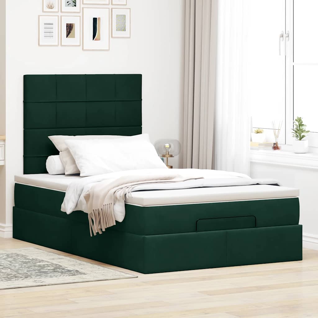 vidaXL Ottoman-Bett mit Matratzen Dunkelgrün 120x190 cm Samt