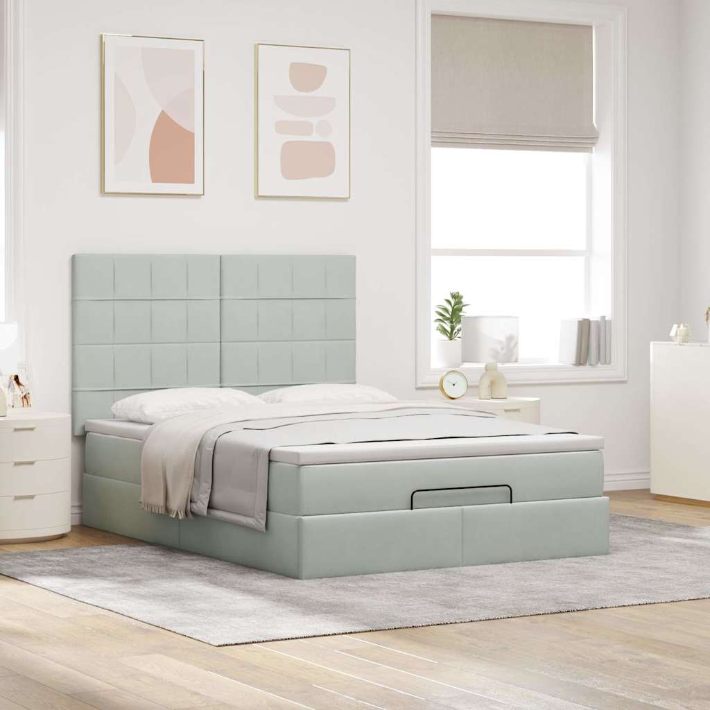 vidaXL Ottoman-Bett mit Matratzen Hellgrau 140x190 cm Samt