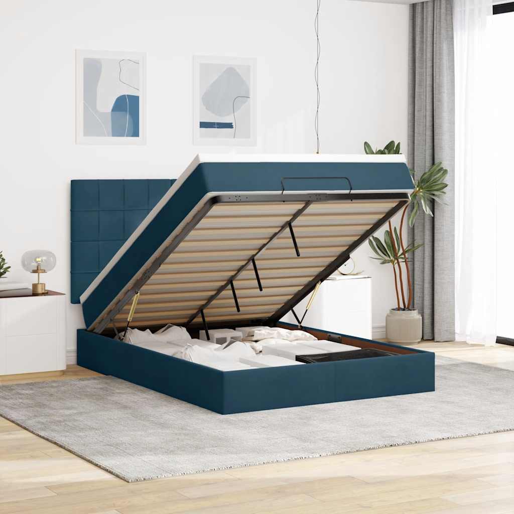 vidaXL Ottoman-Bett mit Matratzen Dunkelblau 140x190 cm Samt