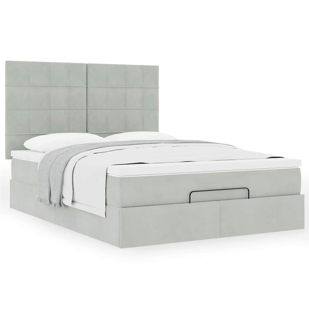 vidaXL Lit ottoman avec matelas Gris clair 140x200 cm Velours