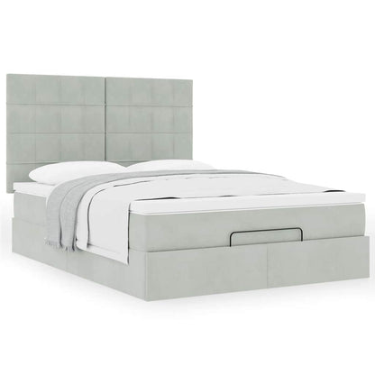vidaXL Lit ottoman avec matelas Gris clair 140x200 cm Velours
