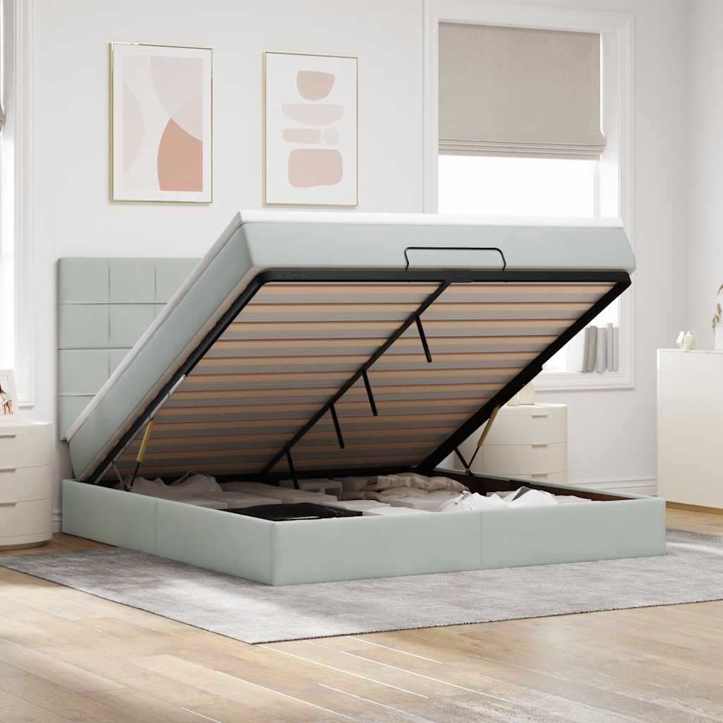 vidaXL Ottoman-Bett mit Matratzen Hellgrau 160x200 cm Samt