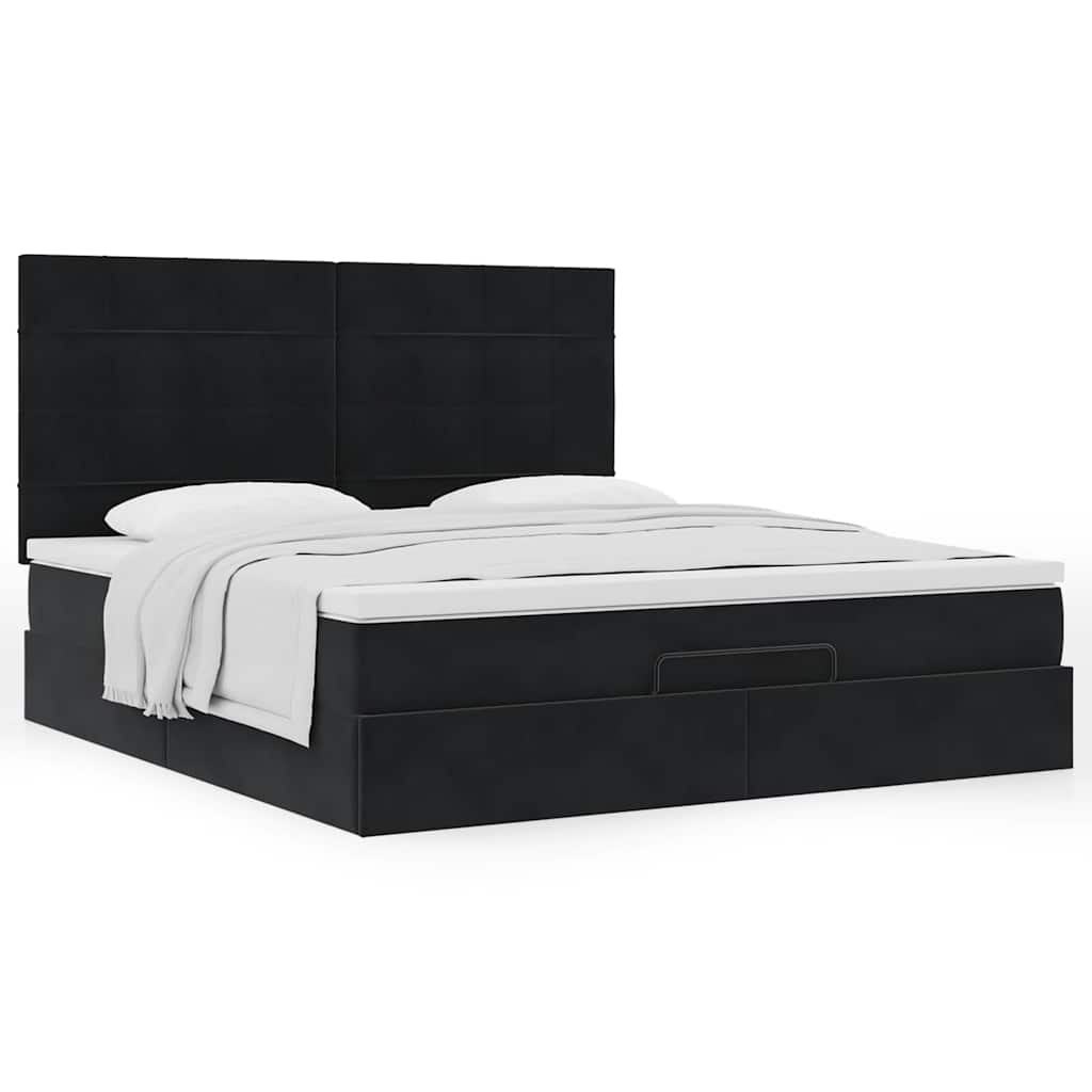 vidaXL Lit ottoman avec matelas Noir 160x200 cm Velours