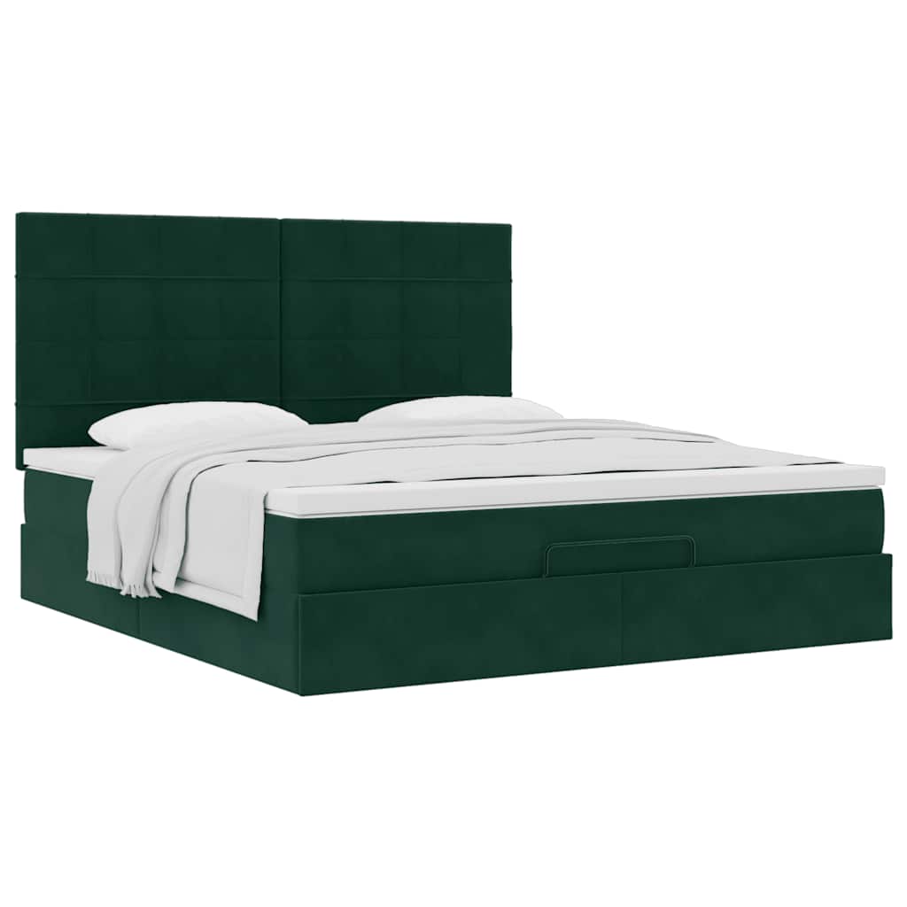 vidaXL Ottoman-Bett mit Matratzen Dunkelgrün 180x200 cm Samt