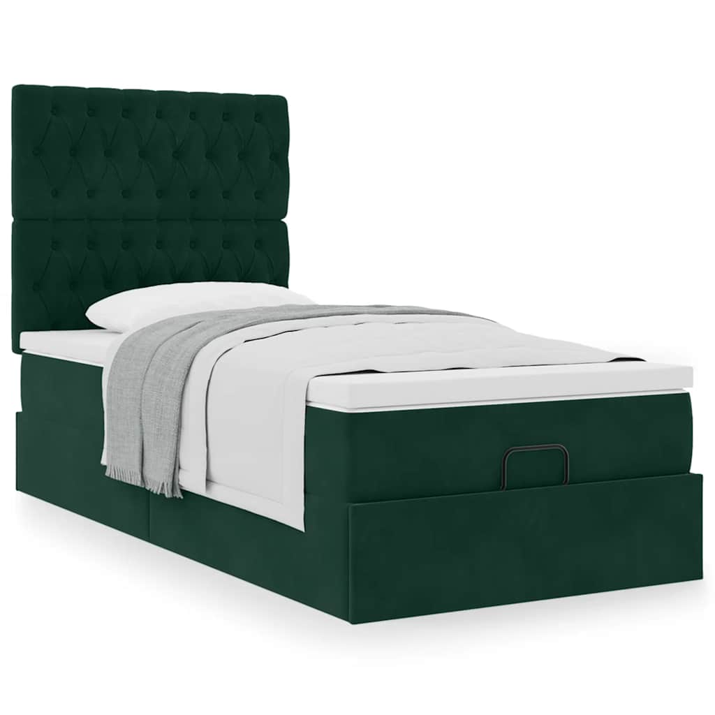 vidaXL Ottoman-Bett mit Matratzen Dunkelgrün 80x200 cm Samt