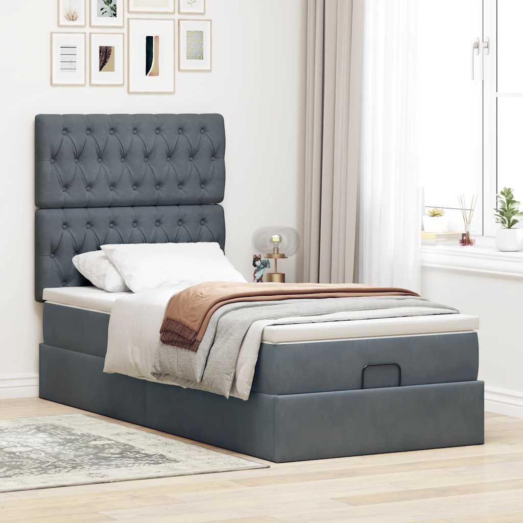 vidaXL Ottoman-Bett mit Matratzen Dunkelgrau 90x190 cm Samt