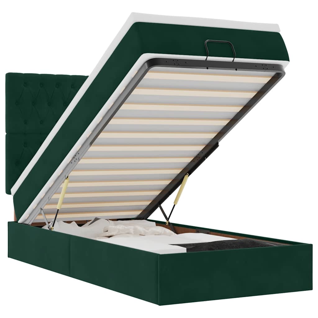 vidaXL Lit ottoman avec matelas vert foncé 90x190 cm velours