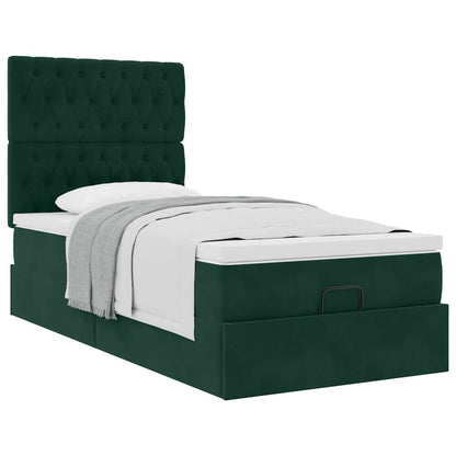vidaXL Lit ottoman avec matelas vert foncé 90x190 cm velours
