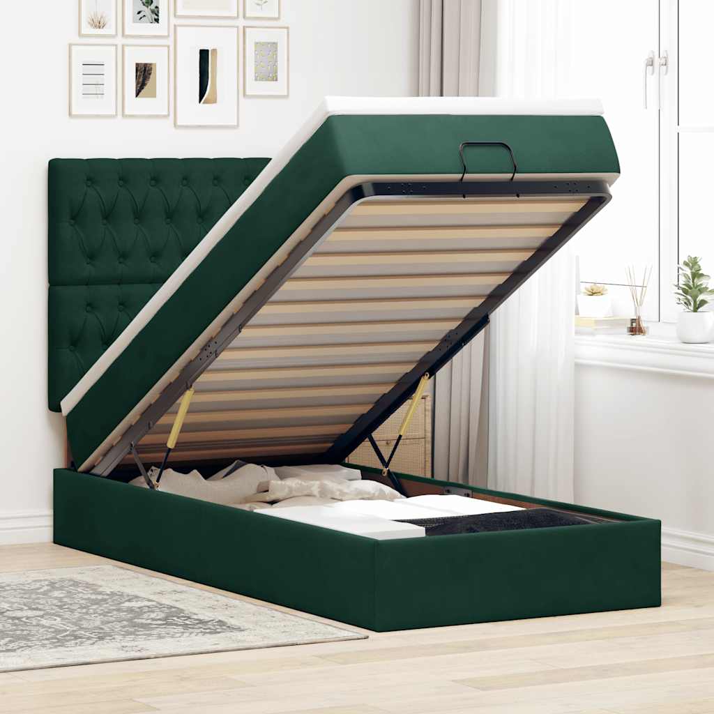 vidaXL Lit ottoman avec matelas vert foncé 90x190 cm velours