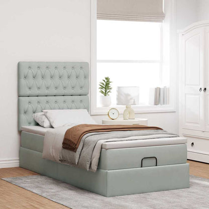 vidaXL Ottoman-Bett mit Matratzen Hellgrau 90x200 cm Samt