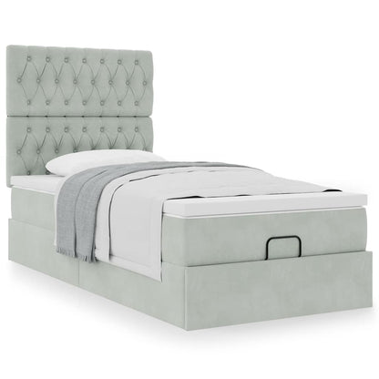 vidaXL Ottoman-Bett mit Matratzen Hellgrau 90x200 cm Samt