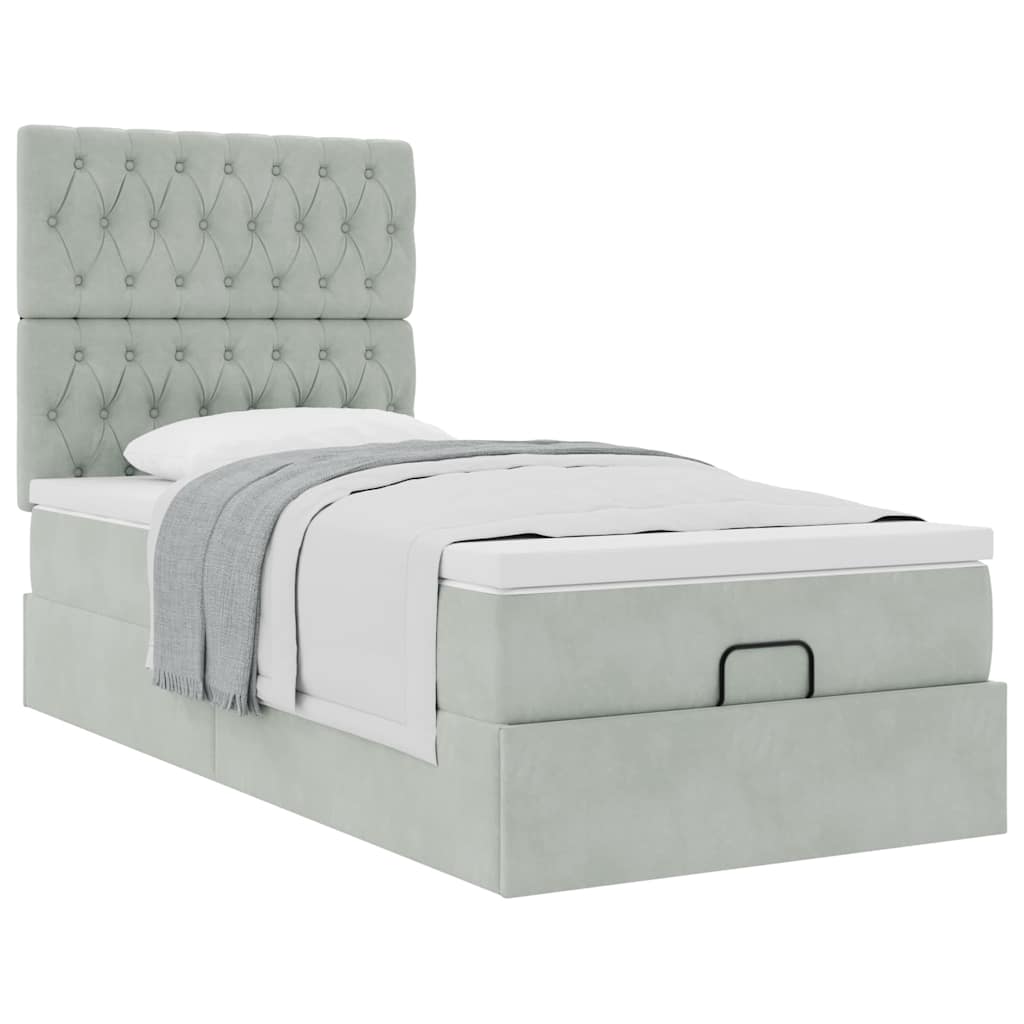 vidaXL Ottoman-Bett mit Matratzen Hellgrau 90x200 cm Samt