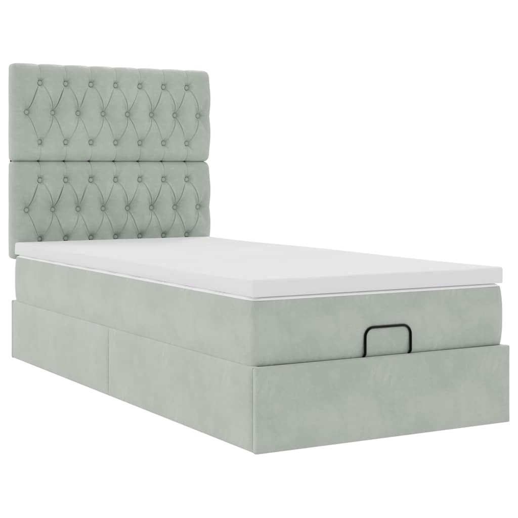 vidaXL Ottoman-Bett mit Matratzen Hellgrau 90x200 cm Samt