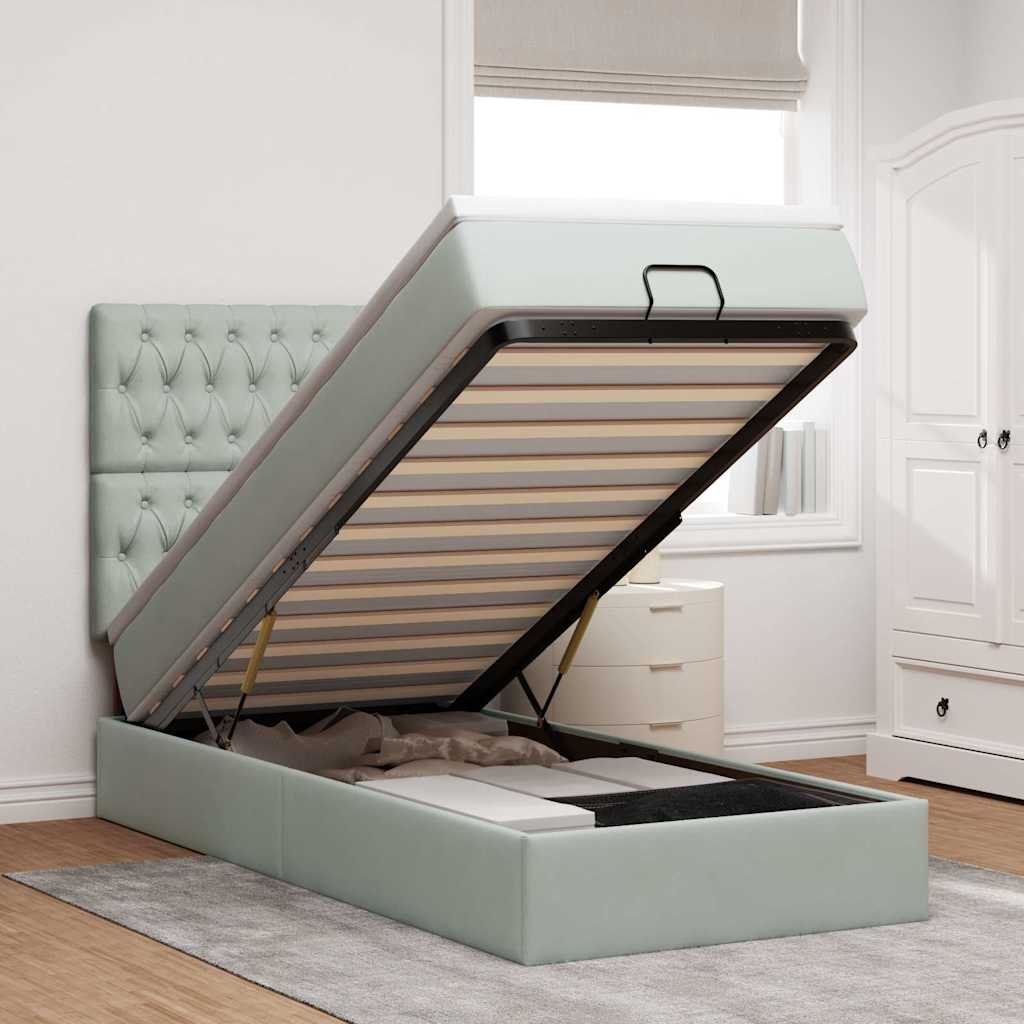 vidaXL Ottoman-Bett mit Matratzen Hellgrau 90x200 cm Samt