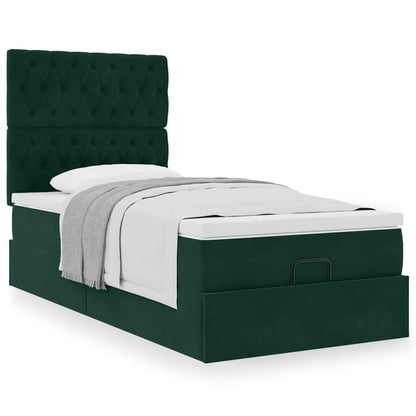 vidaXL Ottoman-Bett mit Matratzen Dunkelgrün 90x200 cm Samt