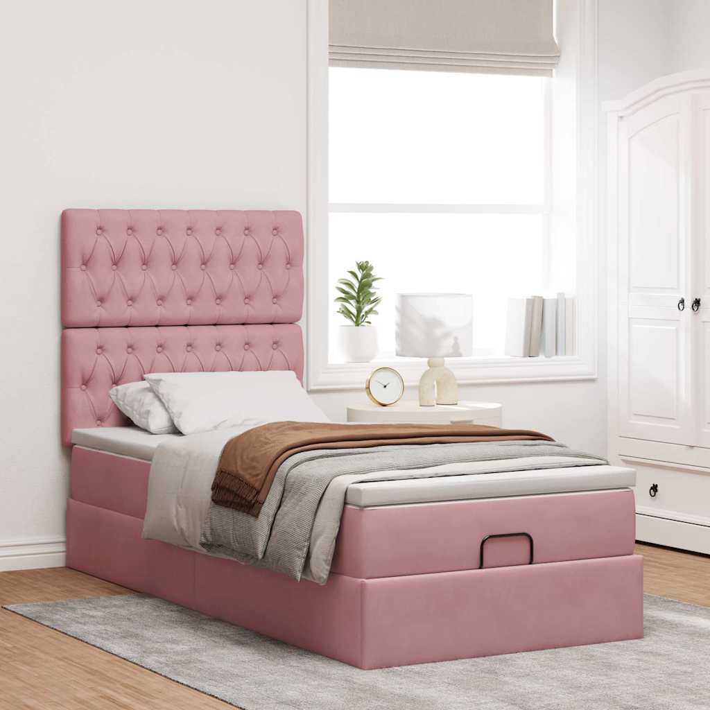 vidaXL Lit ottoman avec matelas Rose 90x200 cm Velours