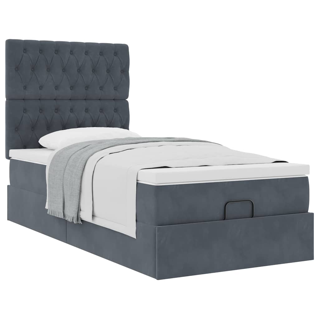 vidaXL Ottoman-Bett mit Matratzen Dunkelgrau 100x200 cm Samt