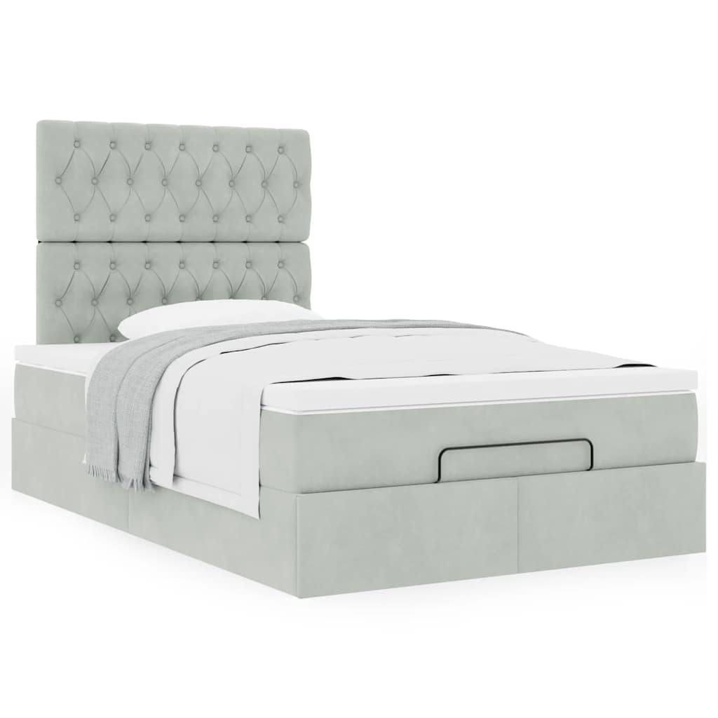 vidaXL Ottoman-Bett mit Matratzen Hellgrau 120x190 cm Samt