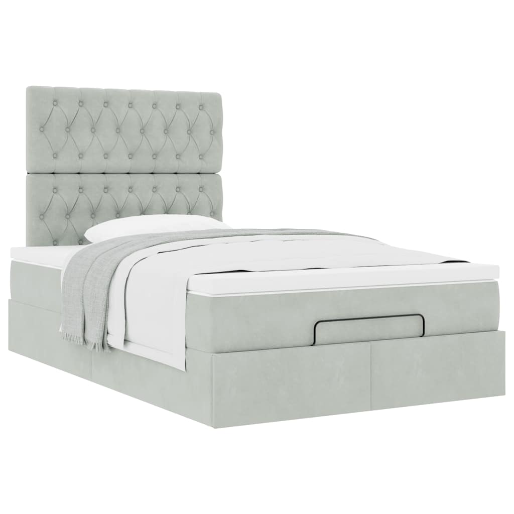 vidaXL Ottoman-Bett mit Matratzen Hellgrau 120x200 cm Samt