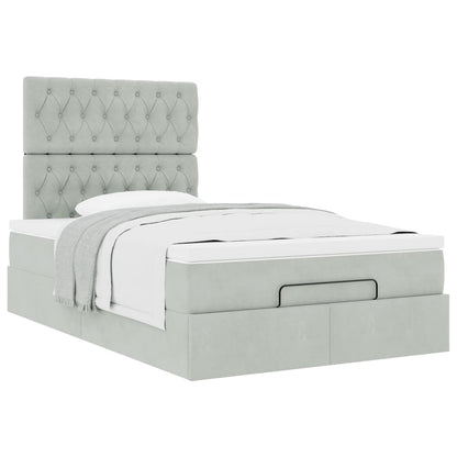 vidaXL Ottoman-Bett mit Matratzen Hellgrau 120x200 cm Samt