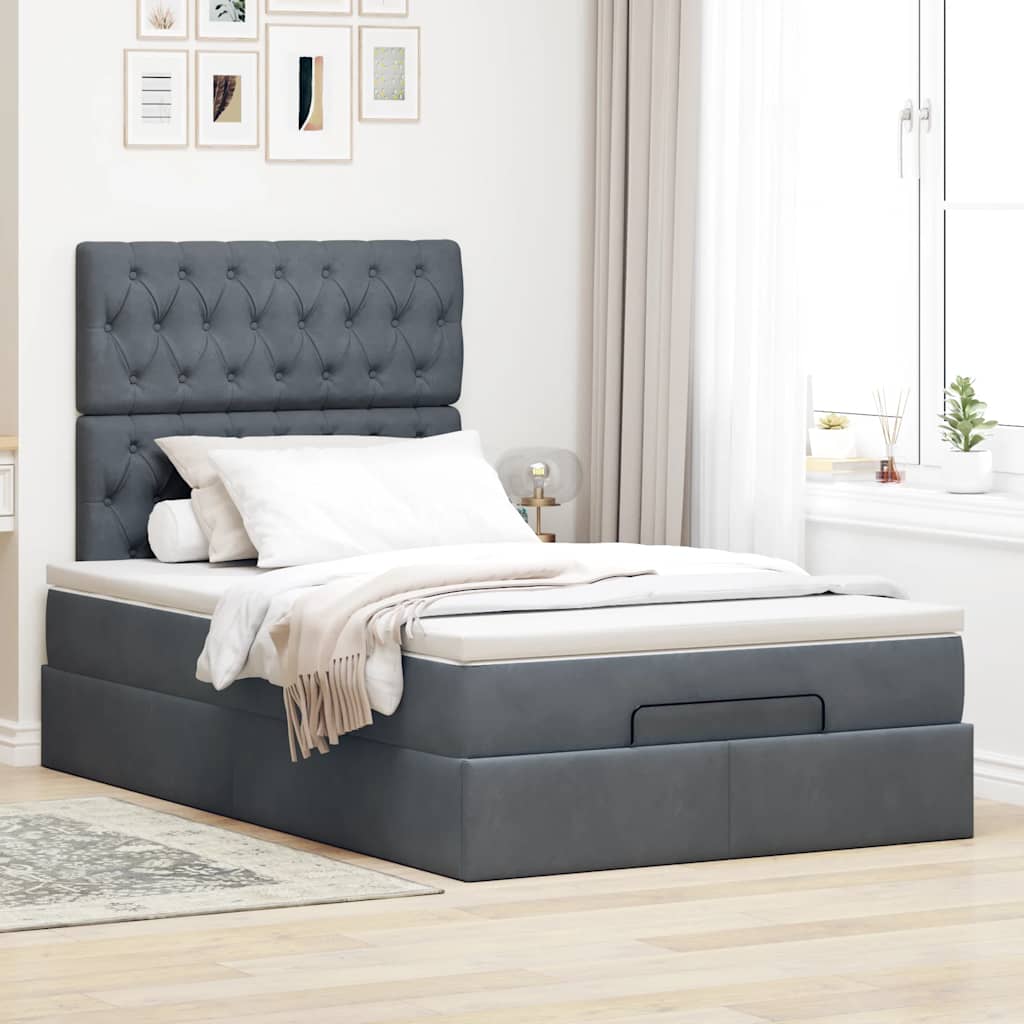 vidaXL Ottoman-Bett mit Matratzen Dunkelgrau 120x200 cm Samt
